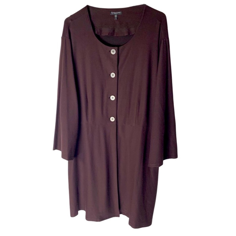 EILEEN FISHER Lightweight Collarless Jacket Cardigan Chocolate Brown Size 2X